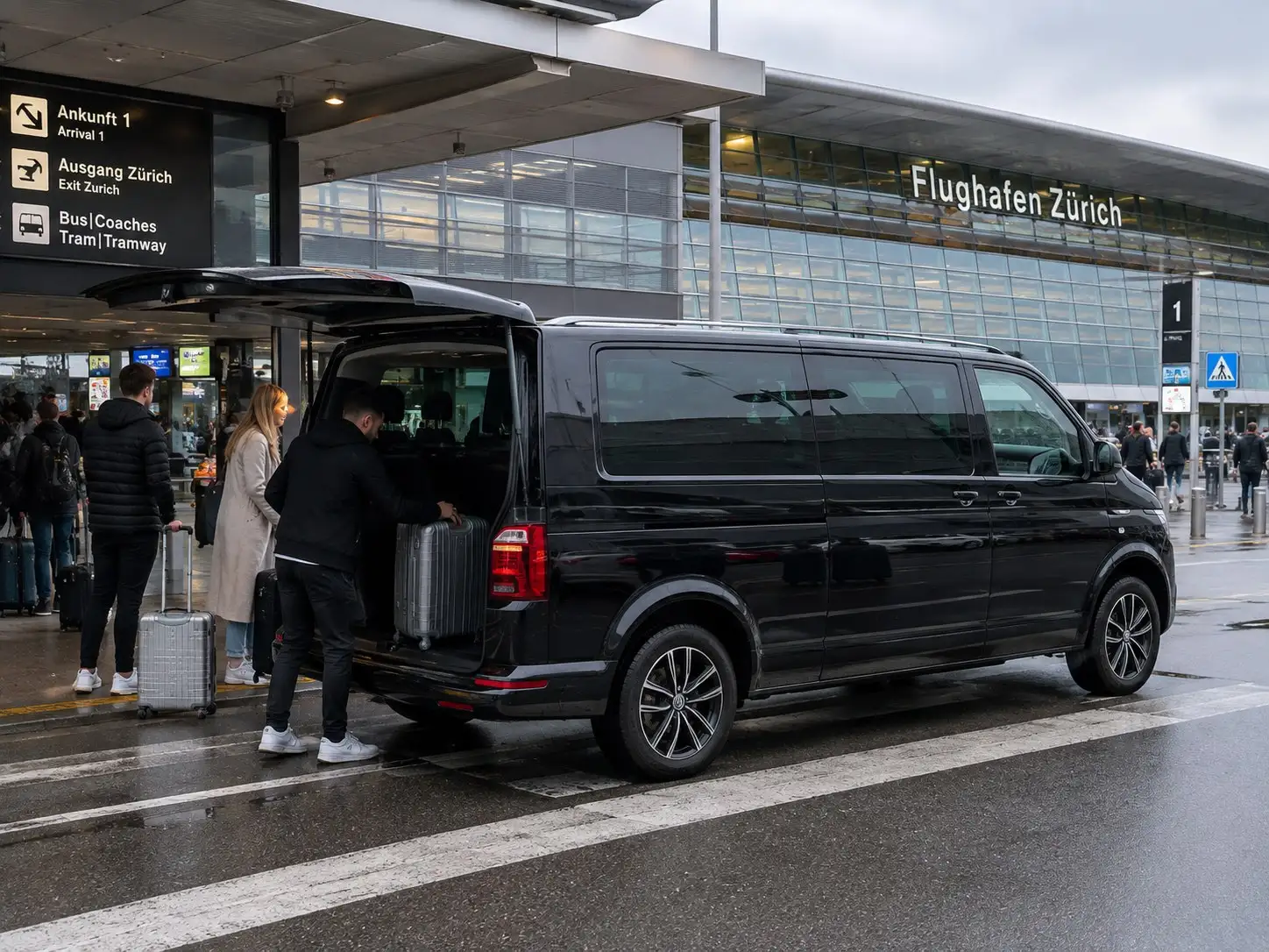 Alpinum Taxi VW Caravelle T6.1 4x4 used for Zurich Airport to Lech transfers