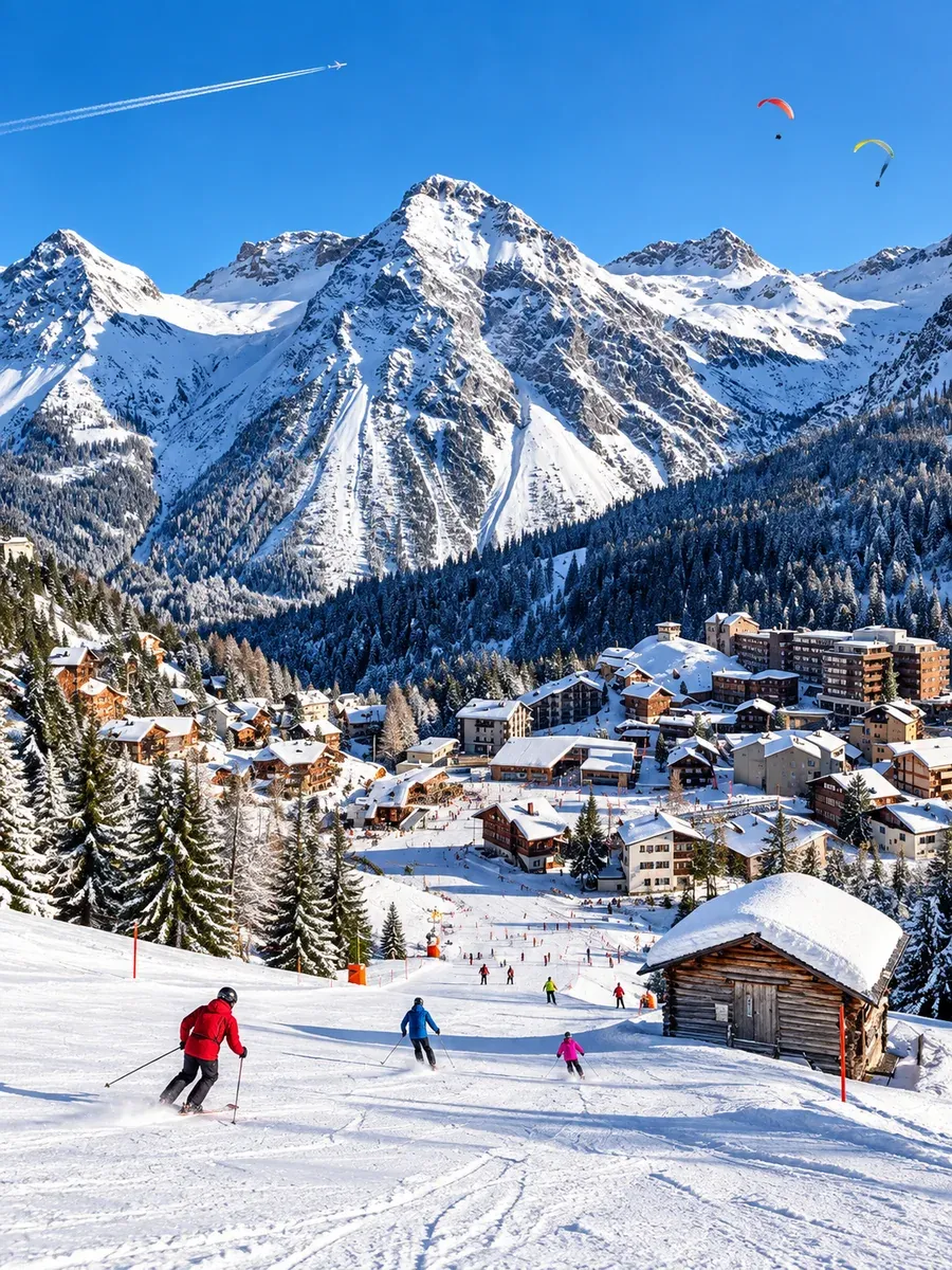 Transfer Lech – Arosa — Arosa auf 1.775 Metern Arosa unter Schnee auf 1.775 Metern, ein Winterferienziel am Ende des Schanfiggs in der Schweiz