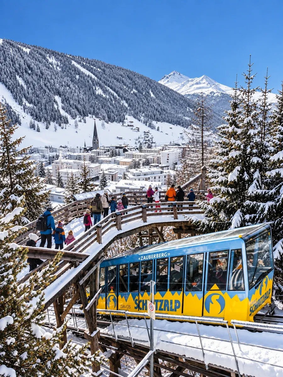 Taxi from St. Anton to Davos — door to door, up to 8 passengers Davos in winter, a ski holiday destination in Graubünden reached by private transfer from St. Anton am Arlberg