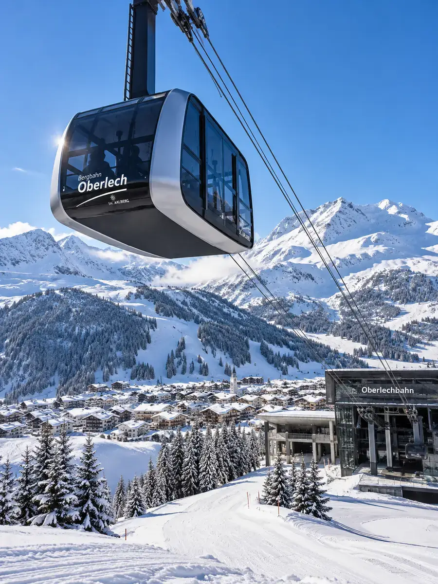 The Oberlech cable car above Lech am Arlberg in winter