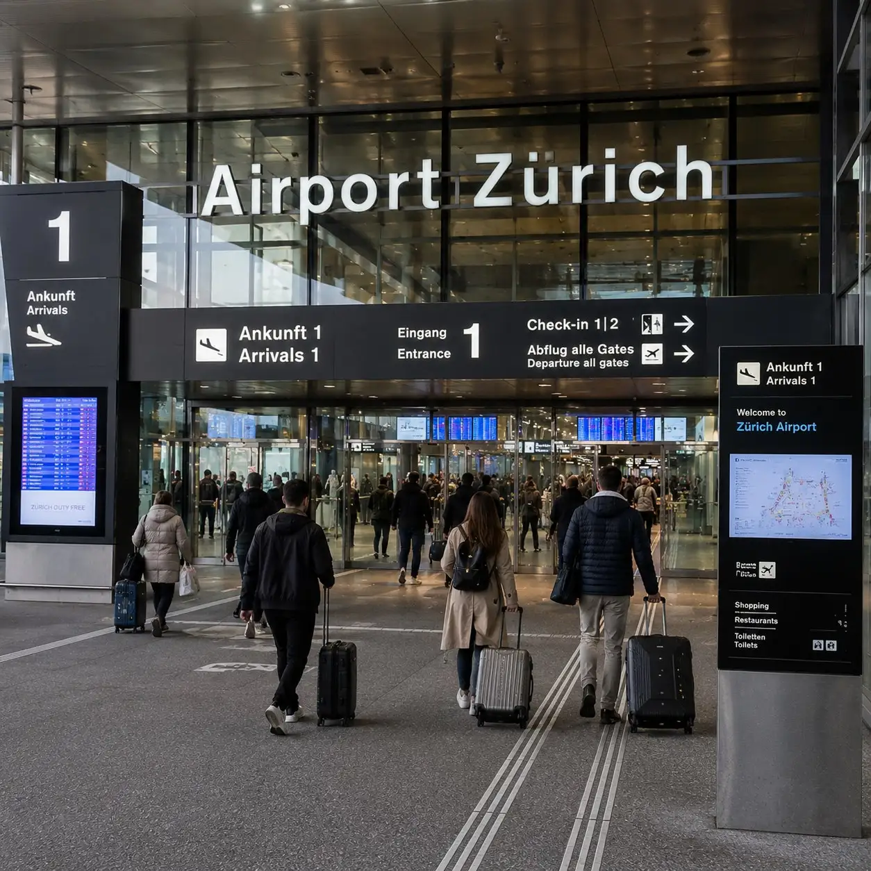 Taxi Anton: Abholung am Flughafen Zürich Terminal 1, Ausgang Ankunft 1