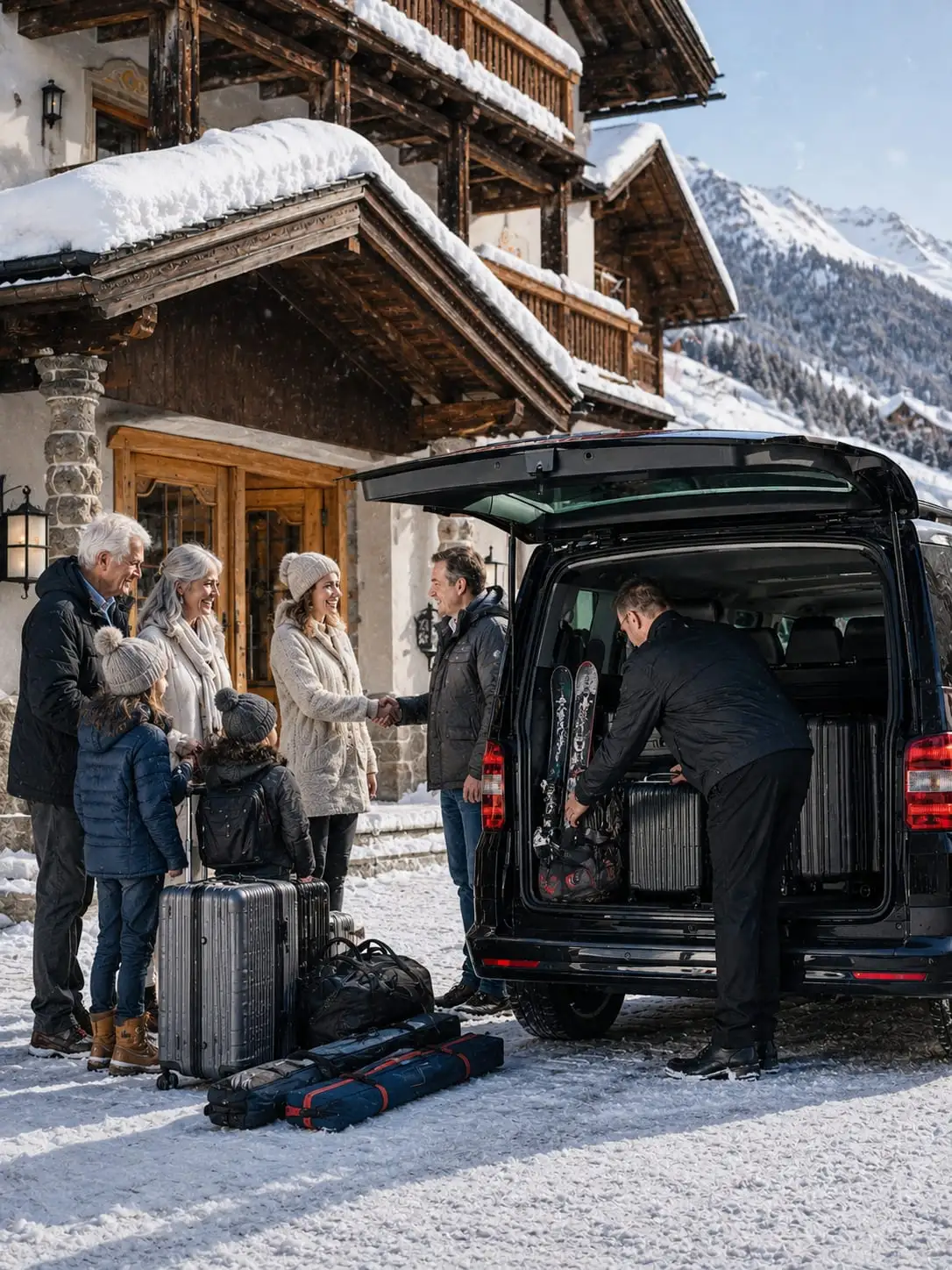Taxi Anton Rücktransfer St. Anton zum Flughafen Zürich mit Gepäck und Skitaschen