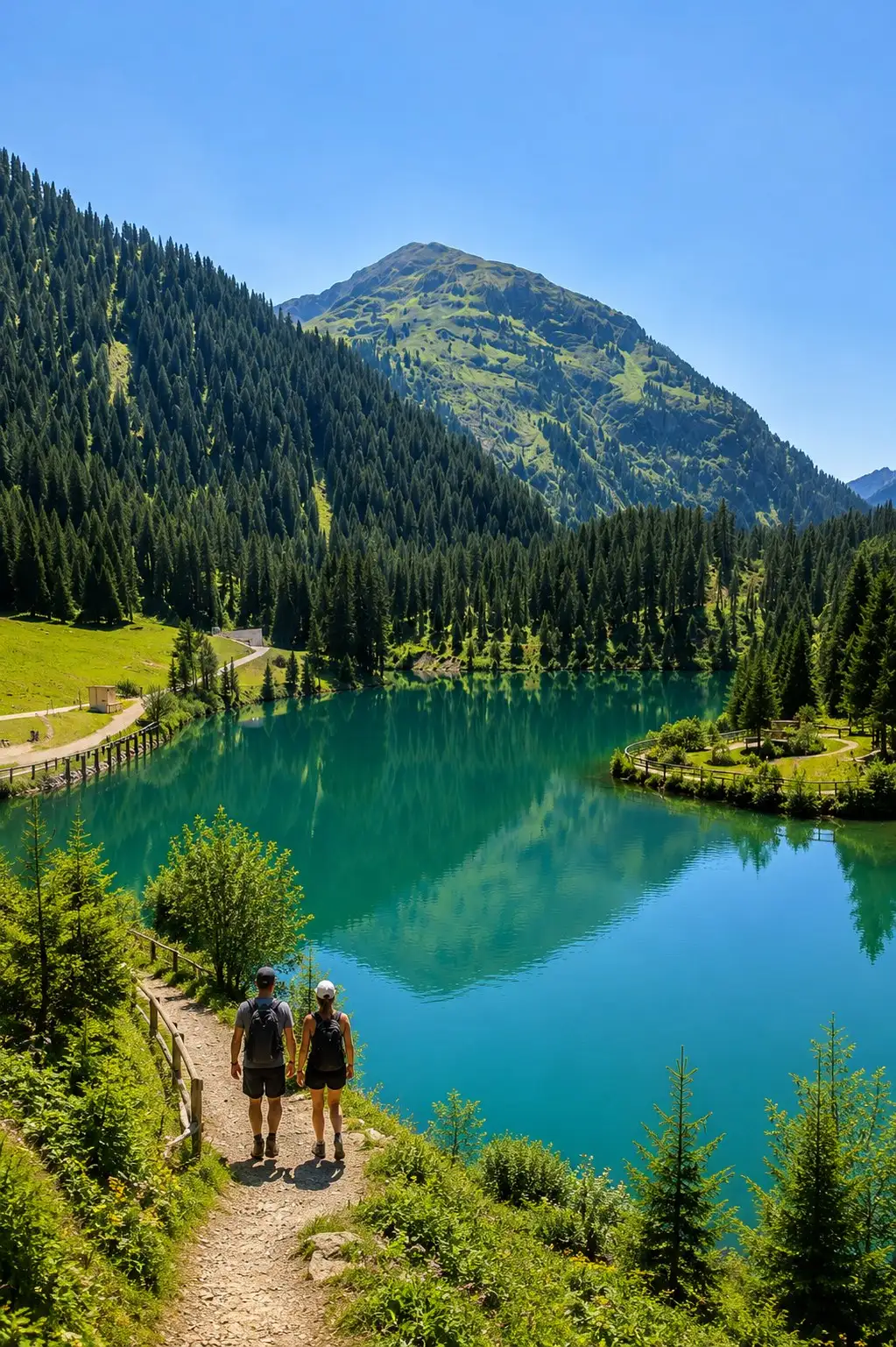 Taxi Anton Verwallsee St. Anton am Arlberg, Wanderer auf dem Uferweg im Sommer